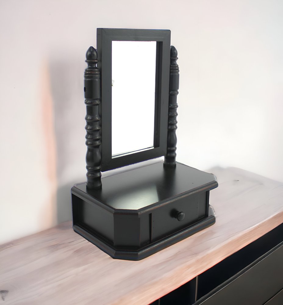 20" Black Wood Framed Freestanding Makeup Shaving Tabletop Mirror