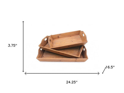 Set of Three Brown Wood Serving Tray