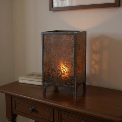 10.25 X 10.25 X 18 Brown Vintage Floral Pattern - Candle Holder