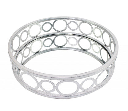14" Silver Round Metal Geometric Vanity Tray
