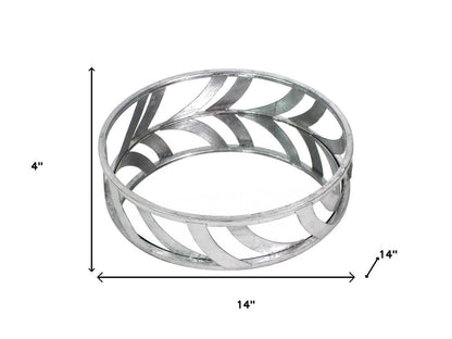 14" Silver Round Metal Geometric Vanity Tray