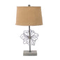 28" Distressed Gray Metal Novelty Bedside Lamp With Khaki Drum Shade