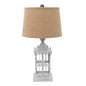 26" Gray Metal Table Lamp With Brown Drum Shade