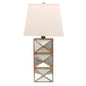 28" Distressed Gold And Silver Metal Bedside Lamp With Beige Shade