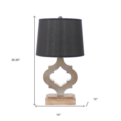 25" Distressed Brown Wood Novelty Bedside Lamp With Black Drum Shade