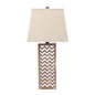 28" Distressed Natural And Silver Metal Bedside Lamp With Beige Cone Shade