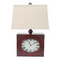 22" Distressed Red Metal Bedside Lamp With Beige Shade