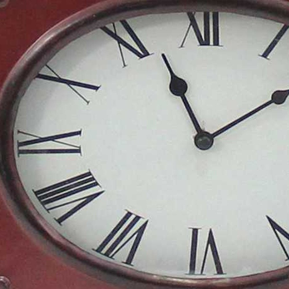 22" Distressed Red Metal Bedside Lamp With Beige Shade