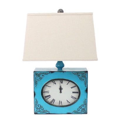 22" Distressed Red Metal Bedside Lamp With Beige Shade