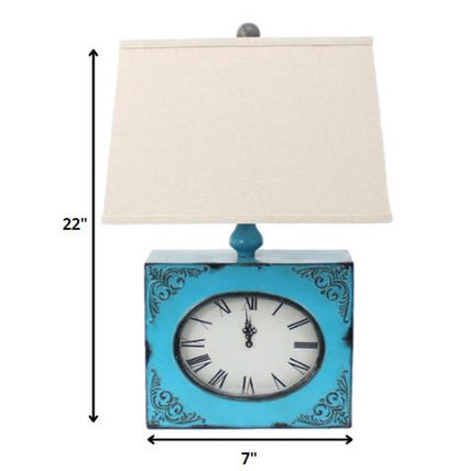 22" Distressed Red Metal Bedside Lamp With Beige Shade