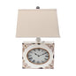 22" Distressed Red Metal Bedside Lamp With Beige Shade