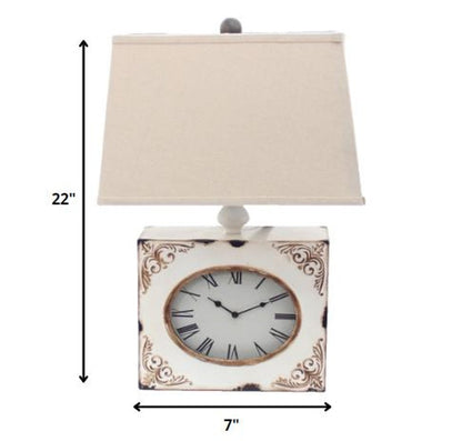 22" Distressed Red Metal Bedside Lamp With Beige Shade