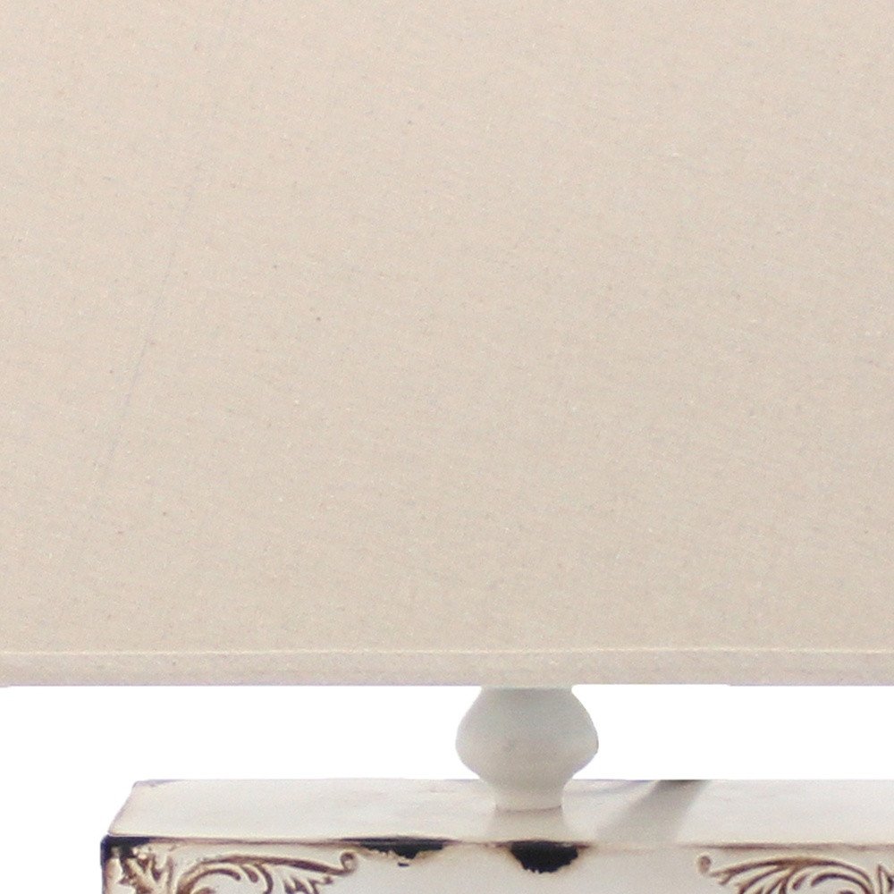 22" Distressed Red Metal Bedside Lamp With Beige Shade