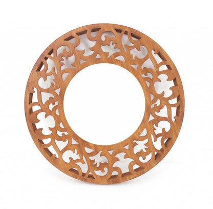 24" Brown Round Wood Framed Accent Mirror