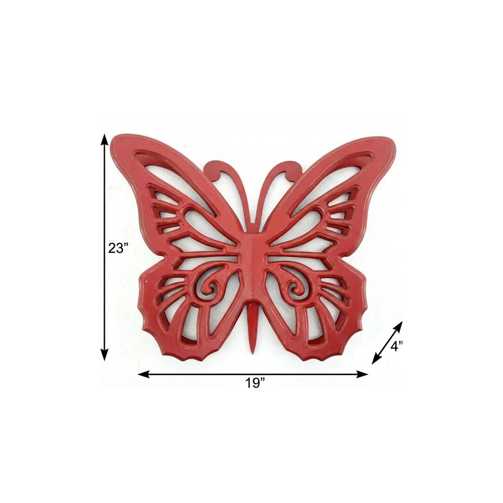 23" X 19" Red Butterfly Wood Hanging Dimensional Sculpture