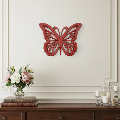 23" X 19" Red Butterfly Wood Hanging Dimensional Sculpture