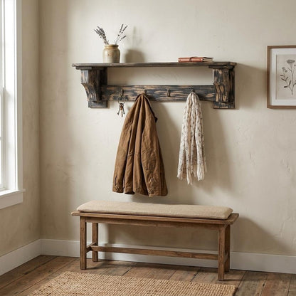 30" Red Distressed Wood Four Hook Wall Mounted Hanging Coat Rack