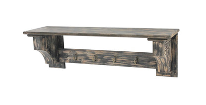 30" Black Distressed Wood Four Hook Wall Mounted Hanging Coat Rack