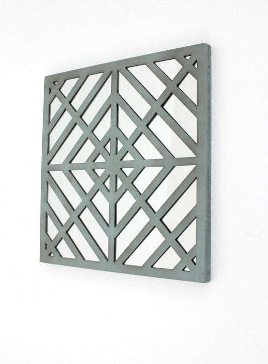 24" X 24" Blue Geometric Mirror Square Hanging Wall Decor