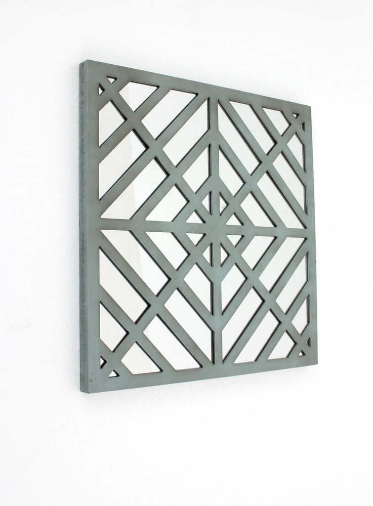 24" X 24" Blue Geometric Mirror Square Hanging Wall Decor