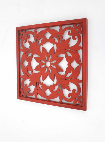 Red Flower Wood Hanging Dimensional Sculpture