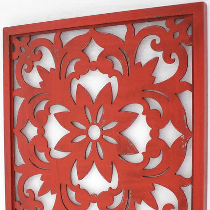 Red Flower Wood Hanging Dimensional Sculpture