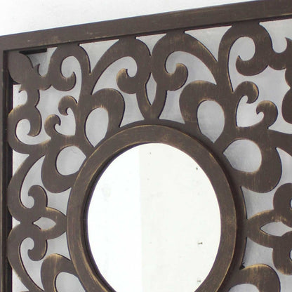 24" Brown Circle In Square Vintage Style Framed Accent Mirror