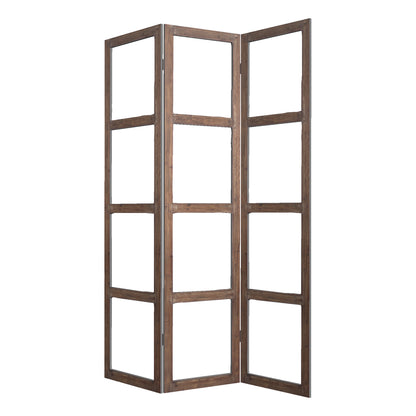 84" Brown Folding Three Panel Screen Room Divider