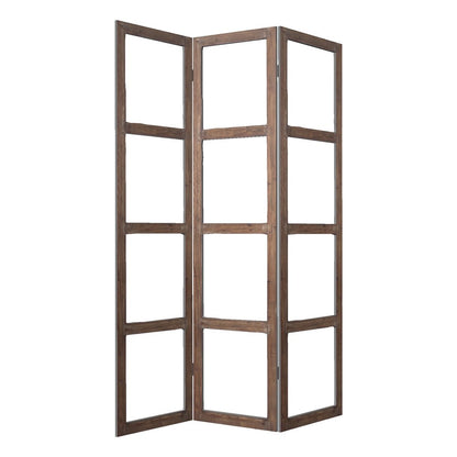 84" Brown Folding Three Panel Screen Room Divider