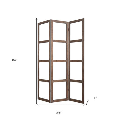 84" Brown Folding Three Panel Screen Room Divider