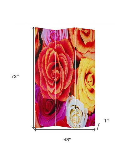 72" Red Canvas Folding Three Panel Screen Room Divider