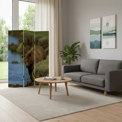 48" X 72" Multi Color Wood Canvas Bear  Screen