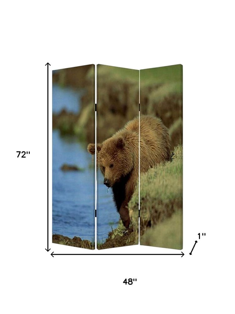 48" X 72" Multi Color Wood Canvas Bear  Screen