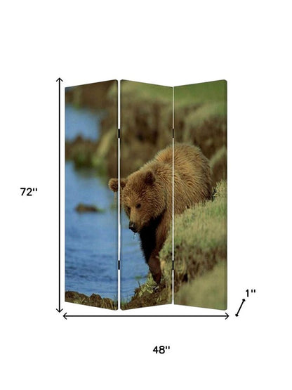 72" Blue And Green Canvas Folding Three Panel Screen Room Divider