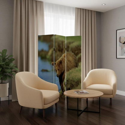 48" X 72" Multi Color Wood Canvas Bear  Screen