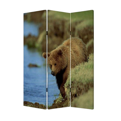 72" Blue And Green Canvas Folding Three Panel Screen Room Divider