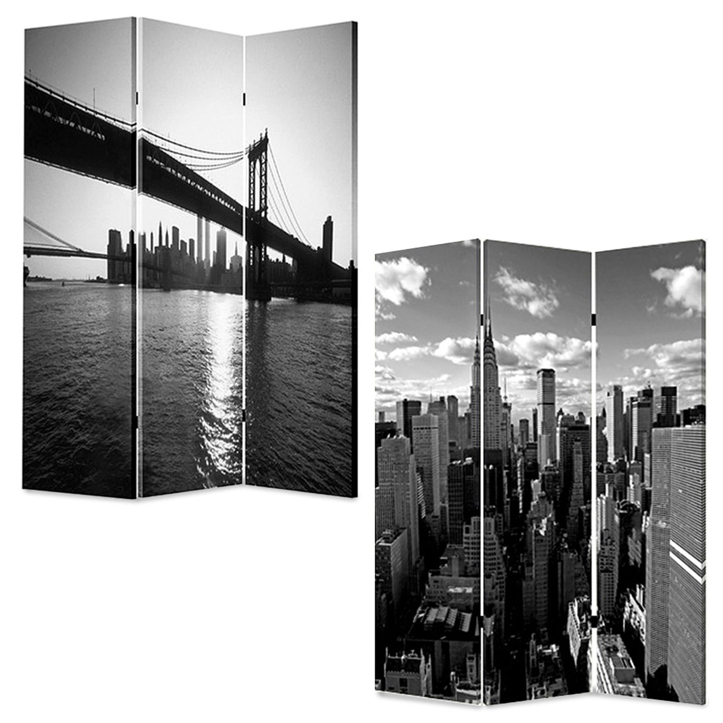 48" X 72" Multi Color Wood Canvas New York Skyline  Screen