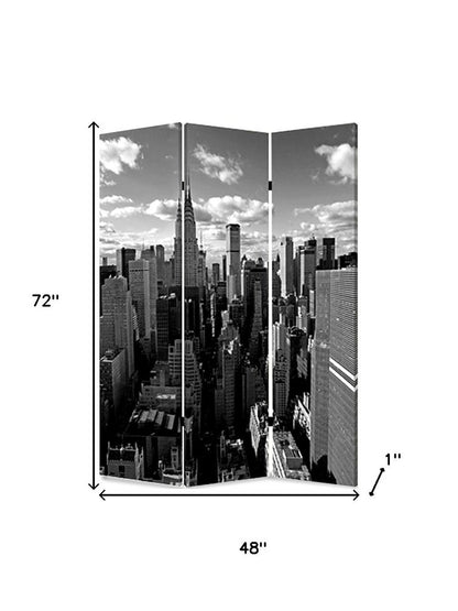 72" Gray Canvas Folding Three Panel Screen Room Divider