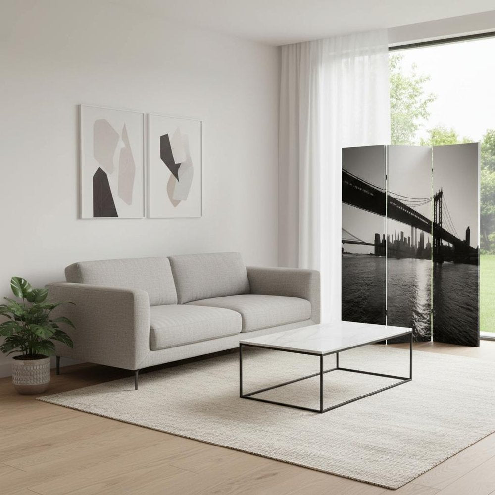 72" Gray Canvas Folding Three Panel Screen Room Divider