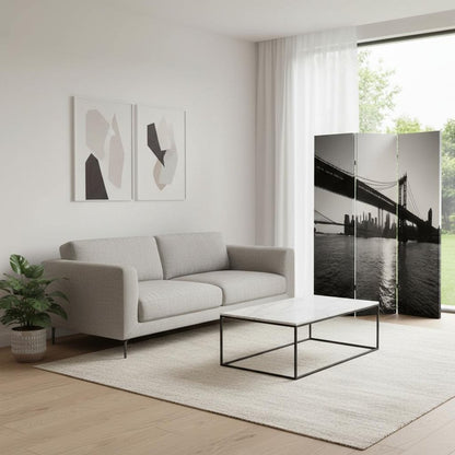 72" Gray Canvas Folding Three Panel Screen Room Divider