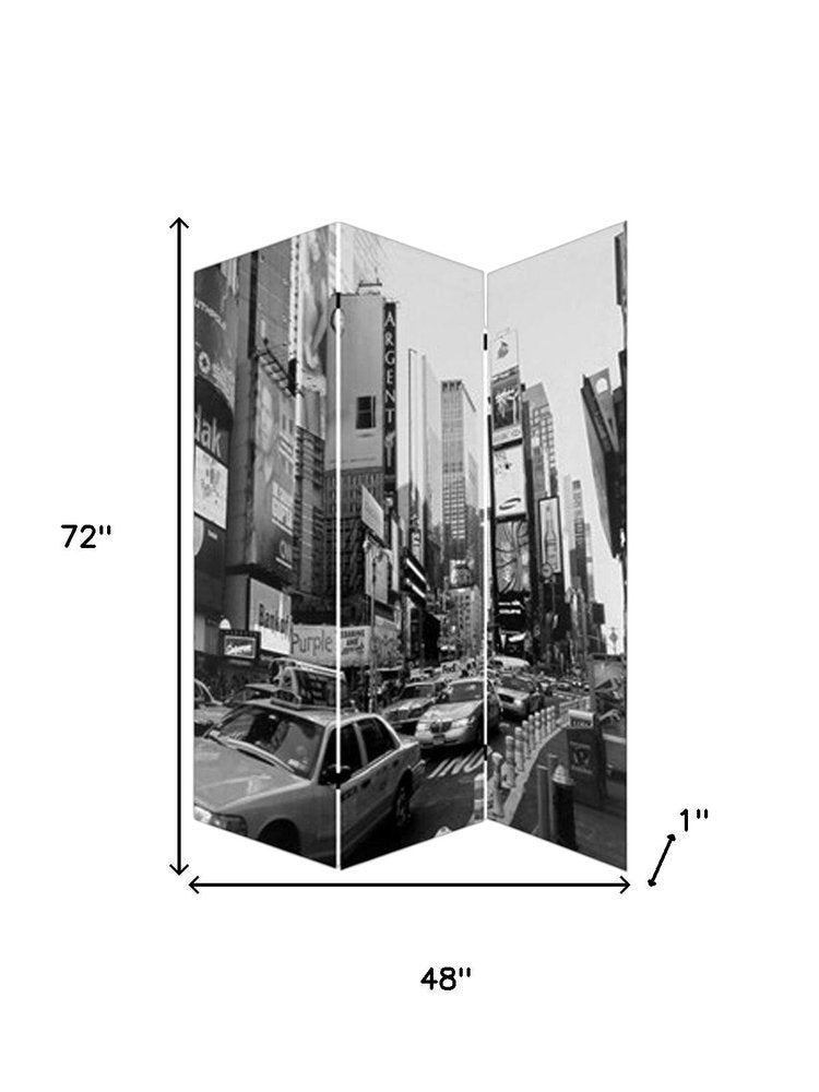 72" Gray Canvas Folding Three Panel Screen Room Divider