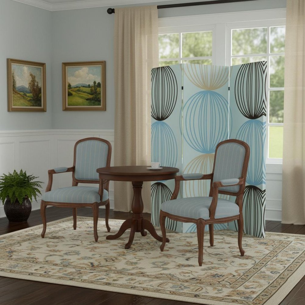 72" Blue Canvas Folding Three Panel Screen Room Divider