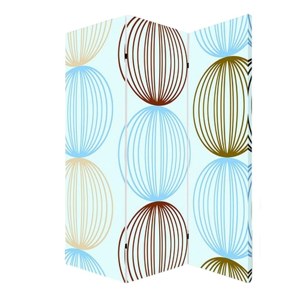 72" Blue Canvas Folding Three Panel Screen Room Divider