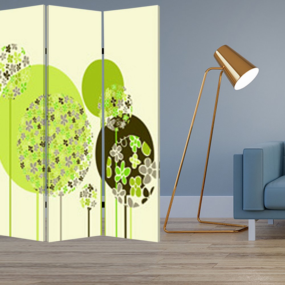 72" Green Canvas Folding Three Panel Screen Room Divider