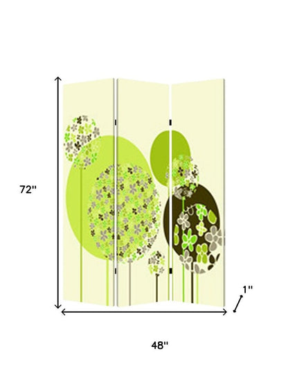 72" Green Canvas Folding Three Panel Screen Room Divider