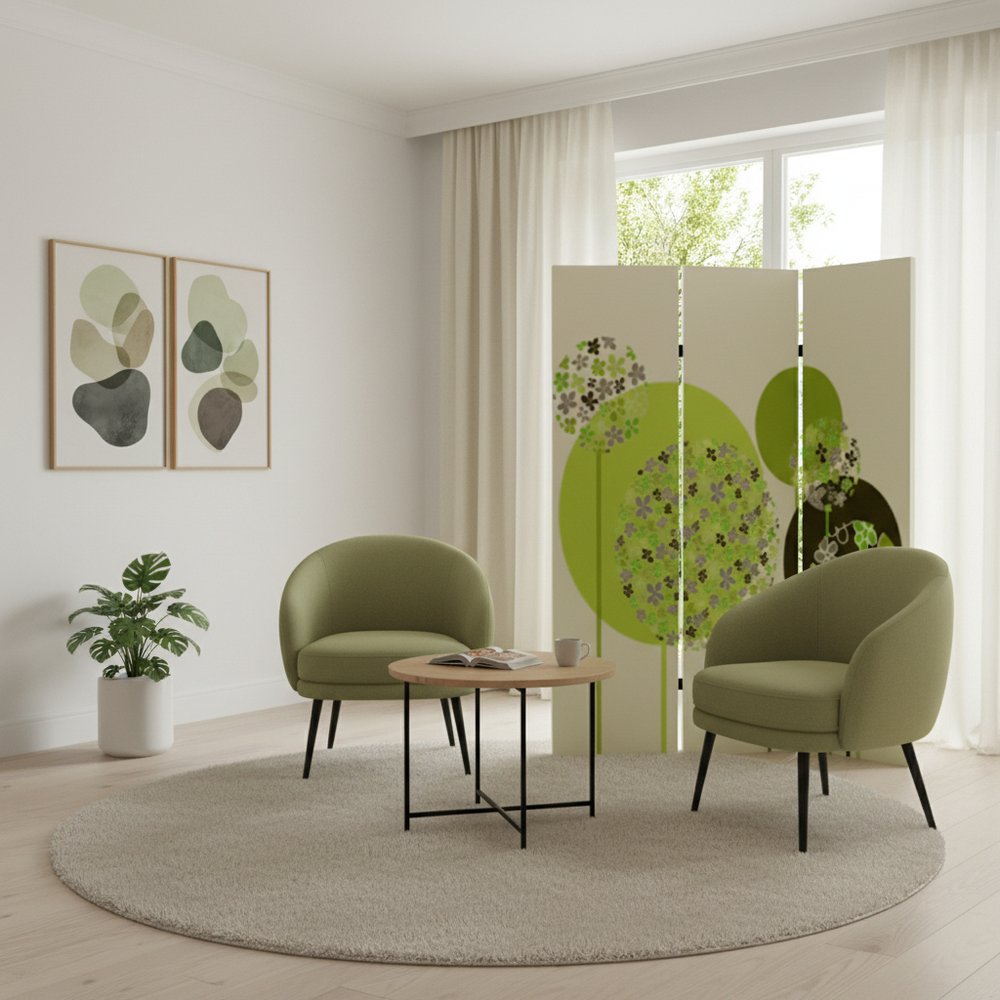 72" Green Canvas Folding Three Panel Screen Room Divider