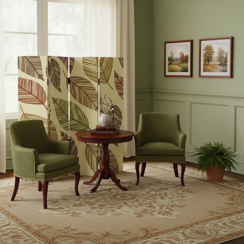 84" Brown Canvas Folding Four Panel Screen Room Divider