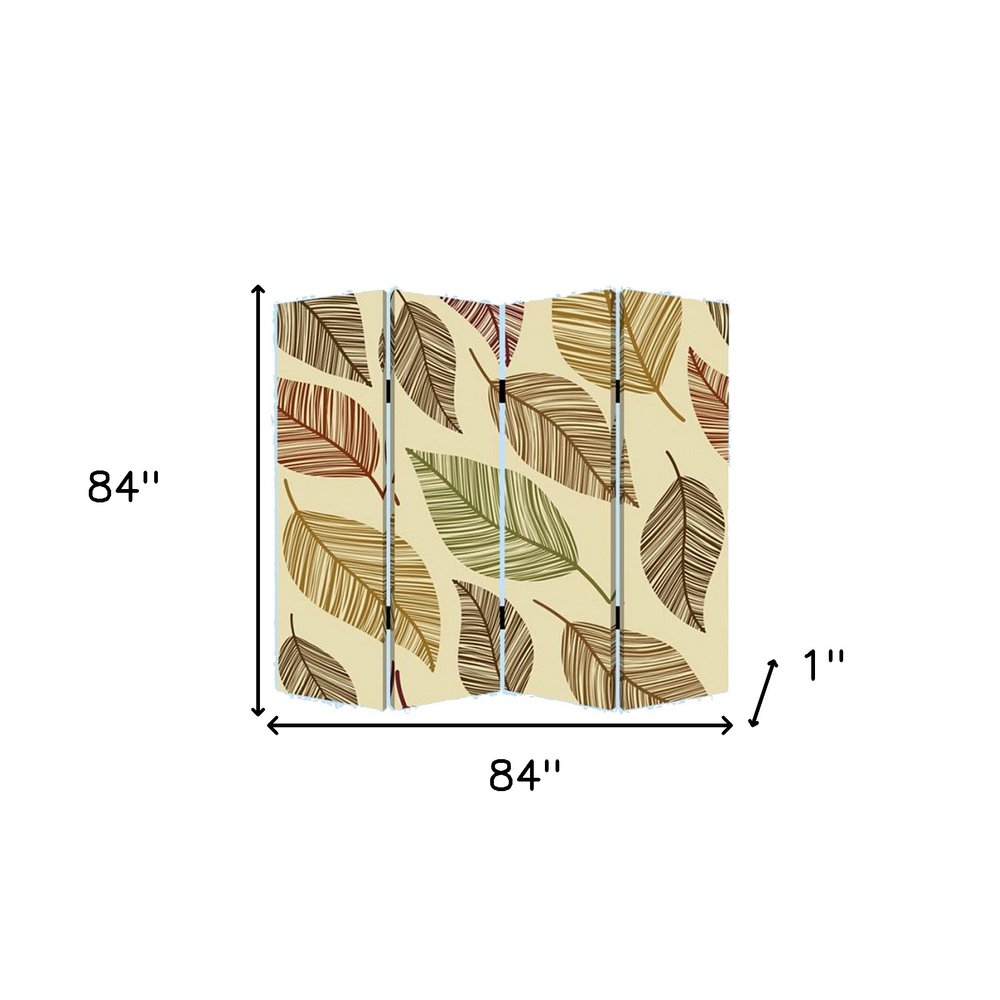 84" Brown Canvas Folding Four Panel Screen Room Divider