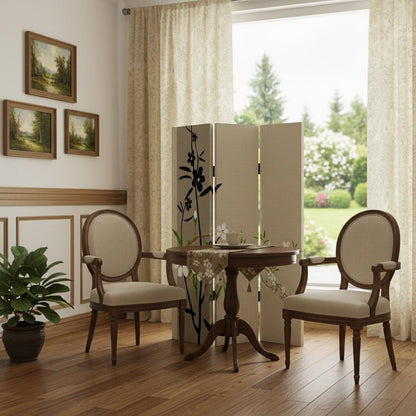 72" Beige Canvas Folding Three Panel Screen Room Divider