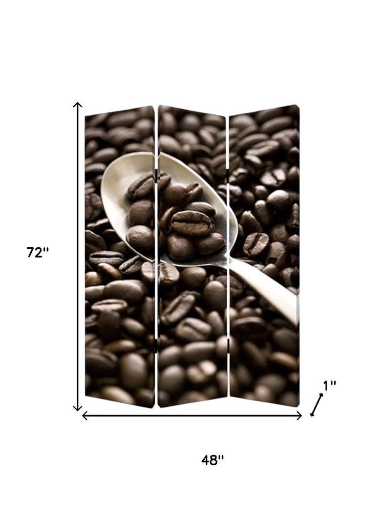 72" Brown Canvas Folding Three Panel Screen Room Divider